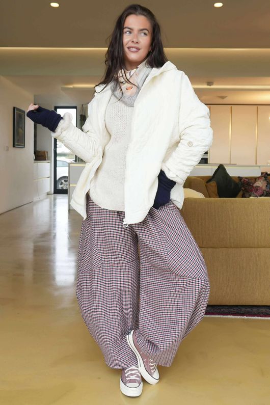 Donald Plaid Brushed Cotton Barrel Pant Black